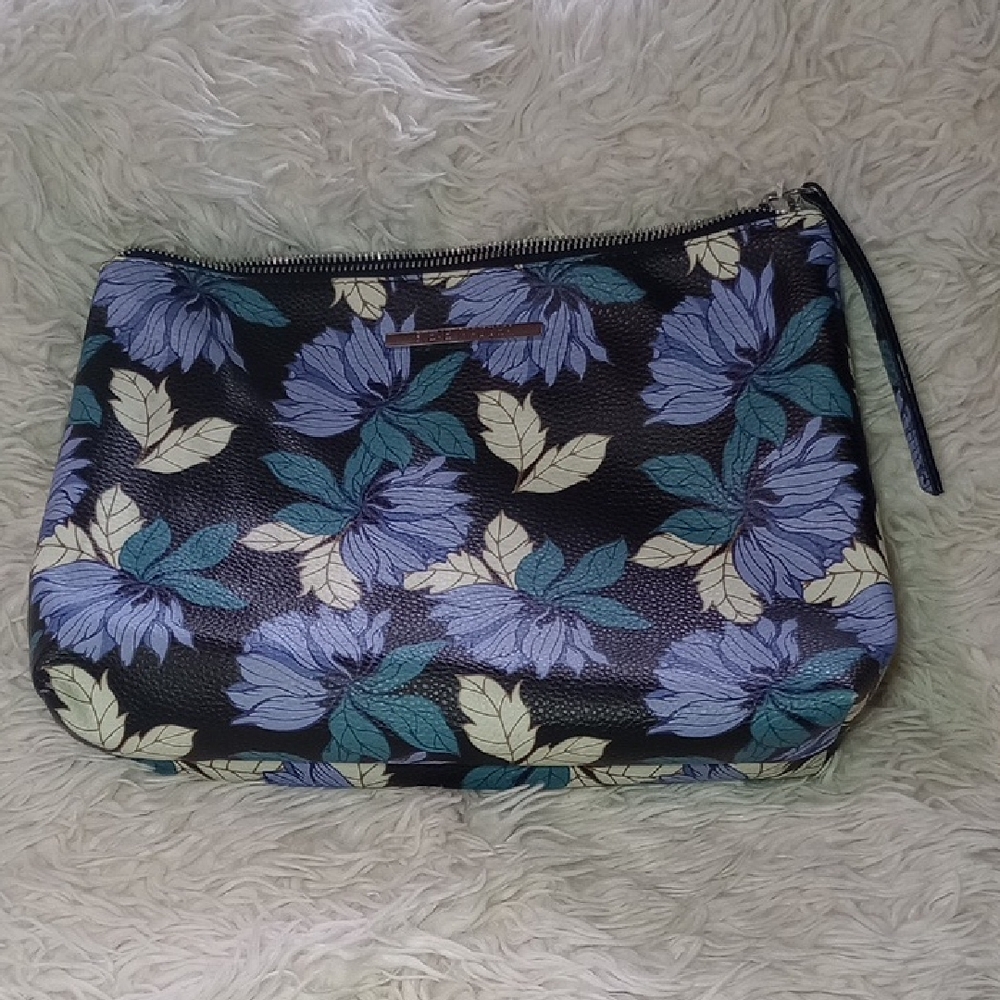 Steve Madden Black and Blue Floral Cosmetic Bag